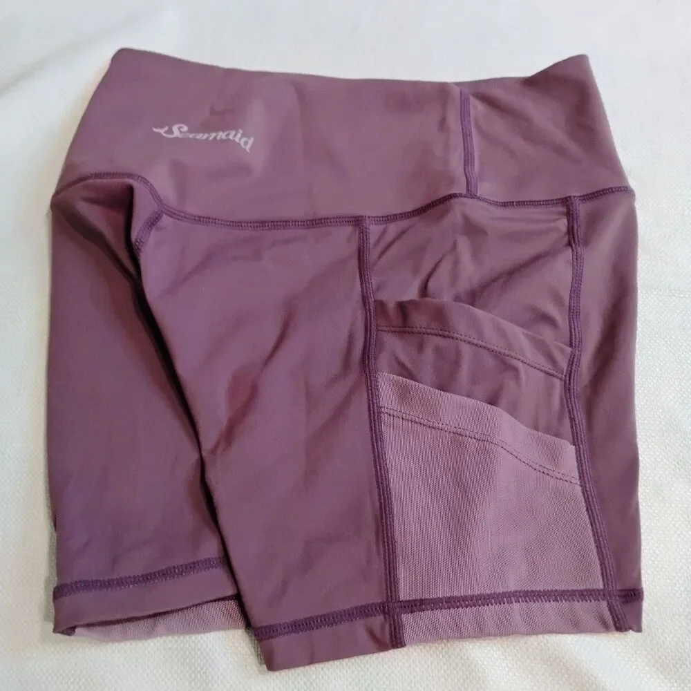 Seamaid Women’s Yoga Bike Shorts Small Purple 4" Inseam High Waist 4 Pockets - Picture 5 of 12